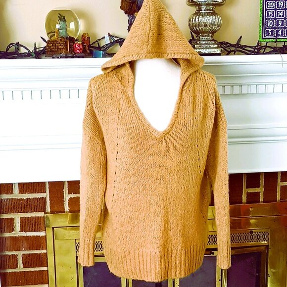 American Eagle Women's Hooded Sweater XS Tan Oversized V-Neck Jegging Fit - Picture 1 of 7